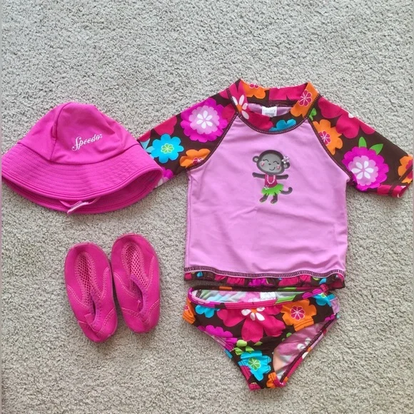 Carter's Swim Carters Rashguard Monkey Girls 2t Speedo Sun Hat